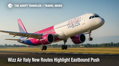 A Wizz Air A321neo departs Milan Bergamo Airport at midday, illustrating ultra-low-cost eastbound growth and the Venice-Tallinn route.