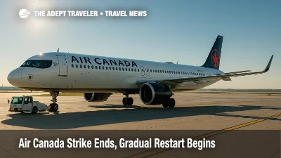 An Air Canada jet pushes back at Toronto Pearson during the post-strike recovery, illustrating refunds, rebooking, and the Air Canada strike restart.