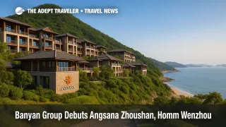 Angsana Zhoushan set against Wujian Mountain with coastal views, highlighting a wellness onsen experience as Banyan Group expands in Zhejiang.