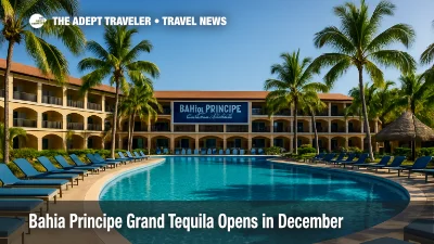 A palm-lined adults-only pool scene at a Riviera Maya all-inclusive, previewing the Bahia Principe Grand Tequila experience within the Hyatt Inclusive Collection.