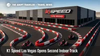 Two indoor circuits at K1 Speed Las Vegas with electric go-karts racing through a 15-turn layout, highlighting indoor go-kart racing upgrades.