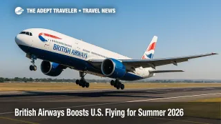 A British Airways widebody lifts off at Heathrow under clear skies, illustrating British Airways summer 2026 U.S. route expansion.