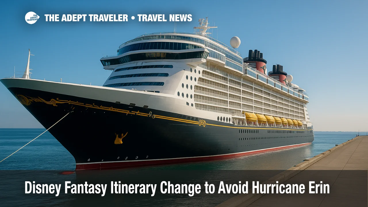 Disney Fantasy shifts from Bilbao to Zeebrugge to avoid Hurricane Erin, illustrating a proactive Disney Fantasy itinerary change during Europe sailings.