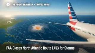 FAA closes North Atlantic Route L453 as storms build over the western Atlantic, prompting oceanic reroutes and longer flight times for Caribbean service.