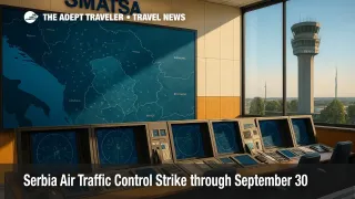 Belgrade control center radar screens and tower as Serbia ATC strike slows Europe overflights and prompts airline reroutes across the Balkans.