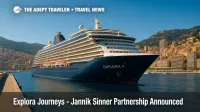 Explora Journeys ship in Monaco as Jannik Sinner becomes brand ambassador, highlighting the brand's sports partnership.
