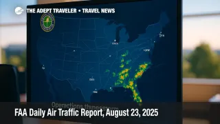 FAA command center display shows Florida convection and reroutes, illustrating Airspace Flow Program and ground delay program in the FAA daily air traffic report.
