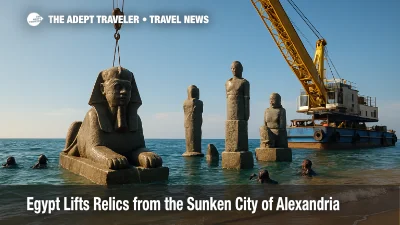 Divers and a crane recover artifacts from Abu Qir Bay as Egypt showcases underwater archaeology from the sunken city Alexandria.