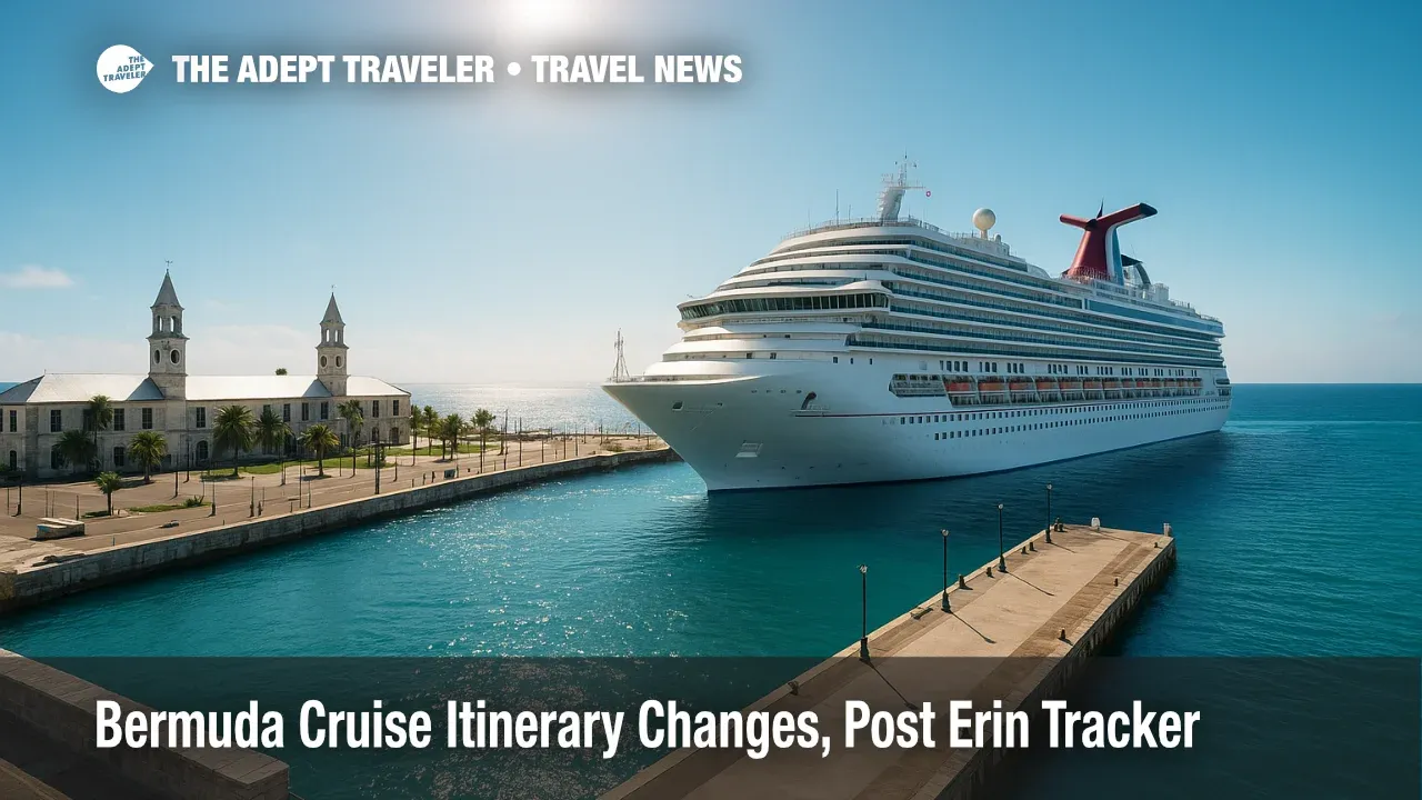 Calmer seas at Royal Naval Dockyard as cruise operations resume after Hurricane Erin, though Bermuda tendering remains weather-dependent.