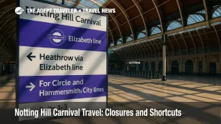 Elizabeth line signs at Paddington guide travelers heading to Notting Hill Carnival, showing best connections for airport transfers and station changes.