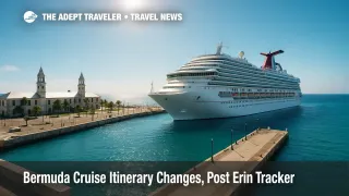 Calmer seas at Royal Naval Dockyard as cruise operations resume after Hurricane Erin, though Bermuda tendering remains weather-dependent.