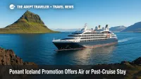 A Ponant expedition cruise yacht passes Iceland's Kirkjufell under clear skies, promoting the Ponant Iceland promotion with scenic coastal views.