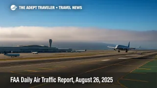 Low clouds linger over San Francisco International Airport taxiways as arrivals space out, a common trigger in the FAA daily air traffic report.