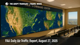 Large FAA operations room shows national airspace maps during storms and New York winds, illustrating the FAA daily air traffic report.