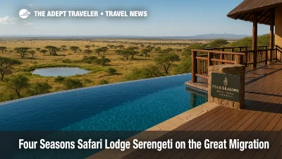Infinity pool overlooking a watering hole and Serengeti plains, ideal for Great Migration viewing at Four Seasons Safari Lodge Serengeti.