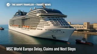 Kayak flotilla near Cruise Port Rotterdam briefly delays a cruise ship's docking, illustrating a Rotterdam cruise protest and traveler timing risks.
