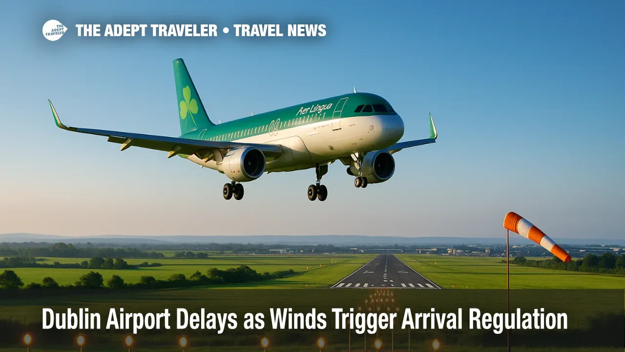 Strong crosswinds at Dublin Airport reduce arrival rates and cause Dublin Airport delays during a busy afternoon arrival bank.