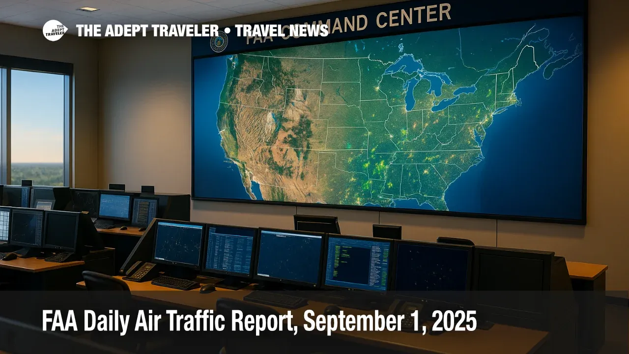 The FAA Command Center wall map shows national constraints from the FAA Daily Air Traffic Report as controllers manage holiday traffic.