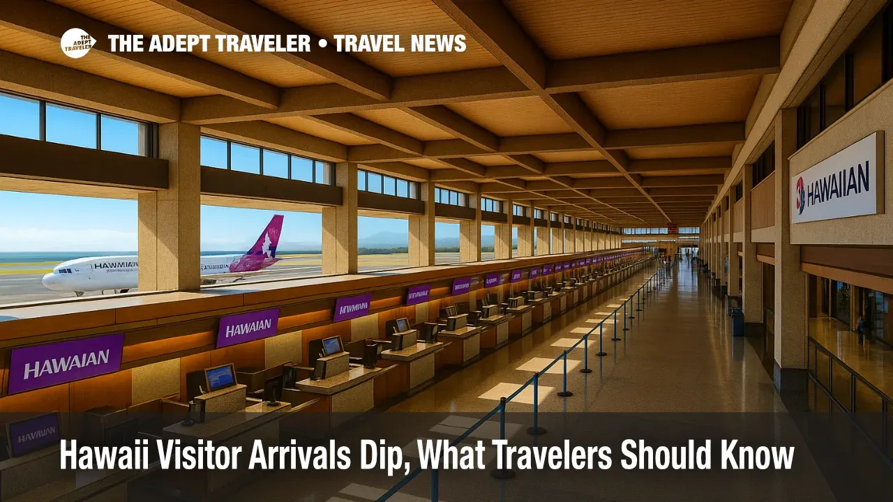 Travelers move through Daniel K. Inouye International Airport as Hawaii visitor arrivals soften in July 2025, with air seat capacity slightly lower.