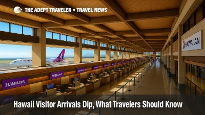 Travelers move through Daniel K. Inouye International Airport as Hawaii visitor arrivals soften in July 2025, with air seat capacity slightly lower.