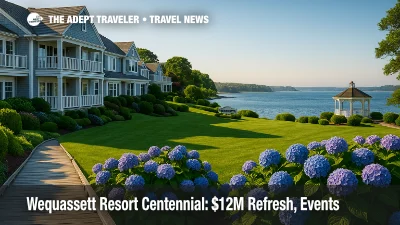 A waterfront view of Wequassett Resort on Pleasant Bay with hydrangeas and coastal details, highlighting the Wequassett Resort centennial and Cape Cod luxury.