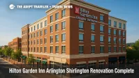 Renovated Hilton Garden Inn Arlington Shirlington exterior in downtown Shirlington, highlighting new meeting space and refreshed rooms near DCA.