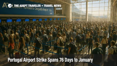 Long check-in lines at Lisbon airport during a ground handling strike, showing the Portugal airport strike's impact on travelers.