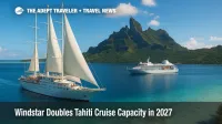 Wind Star sails past Mount Otemanu as Star Breeze anchors nearby, illustrating Windstar's expanded Tahiti cruise deployment in 2027.