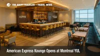 New Aspire x American Express lounge interior at YUL domestic gates shows bar and seating, a polished option for American Express lounge Montreal travelers.