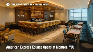 New Aspire x American Express lounge interior at YUL domestic gates shows bar and seating, a polished option for American Express lounge Montreal travelers.