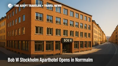 A restored 1965 building in Norrmalm houses the new Bob W Stockholm aparthotel, blending Scandinavian design with a digital front desk.
