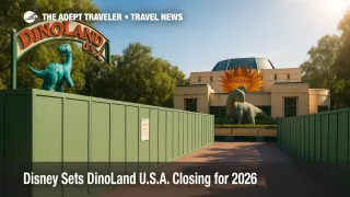 Construction walls rise around the former DinoLand U.S.A. as Animal Kingdom prepares for the Tropical Americas, ahead of the DinoLand U.S.A. closing.
