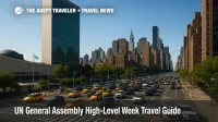 Midtown East congestion near the UN Headquarters with police checkpoints, ideal routes for airport transfers during UN General Assembly High-Level Week.