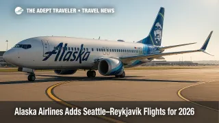Alaska Airlines Boeing 737-8 Max at Seattle-Tacoma International Airport preparing for new summer flights to Reykjavík, Iceland.