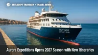 Aurora Expeditions small ship departs a sunlit Mediterranean harbor, highlighting new expedition cruise itineraries for the 2027 season.