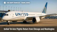 United Tel Aviv flights resume, with a United 787 at Chicago O'Hare gate under clear skies, signaling new nonstop links from ORD and IAD.