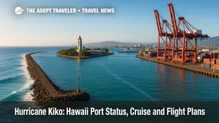 A wide view of Honolulu Harbor showing calm seas before expected hurricane swell, highlighting Hawaii port conditions and surf forecast.