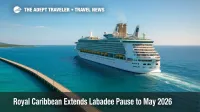 Royal Caribbean ship sails past a Caribbean pier after an itinerary change, replacing Labadee with a private island or Grand Turk as a Royal Caribbean Labadee alternate.