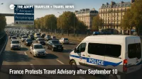 Police-controlled traffic near the Paris Périphérique during residual protests, illustrating delays and routes for the France protests travel advisory.