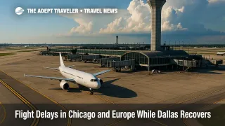Storm build-ups over Chicago O'Hare as ground delay program slows arrivals, highlighting airport disruptions affecting evening connections.