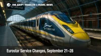 Eurostar units at London St Pancras concourse as travelers adjust plans for September retimings and Eurostar service changes.