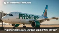 Frontier Airlines jet at a U.S. airport gate, illustrating ULCC strategy updates, loyalty perks, and new routes in late 2025.