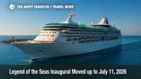 Legend of the Seas departs Civitavecchia under clear skies, signaling the earlier Legend of the Seas inaugural for 2026 Mediterranean sailings.