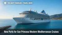 Sun Princess anchored off La Spezia under clear skies, illustrating updated Western Mediterranean cruises with added time for Florence and Pisa.