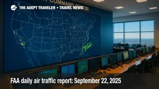 The FAA Command Center wall map shows national routes and convective weather, illustrating today's FAA daily air traffic report risks.