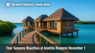 Overwater Oseyan Spa at Four Seasons Mauritius at Anahita with mangroves, timber boardwalks, and turquoise lagoon highlighting the resort's overwater spa.