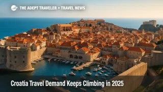A wide elevated view of Dubrovnik's City Walls and harbor under clear skies, illustrating rising Croatia travel demand across the Adriatic coast.