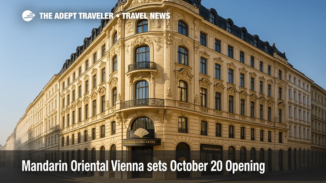 A restored Art Nouveau façade of Mandarin Oriental Vienna in the First District, showcasing a new Vienna luxury hotel before its October 2025 opening.