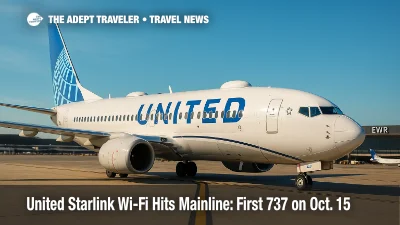 United secured FAA approval to fly Starlink on its Boeing 737-800s, debuting October 15 from Newark. Free Wi-Fi for MileagePlus members expands beyond regional jets as installations accelerate.