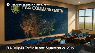Wide view of FAA Command Center screens showing storm tracks and reroutes, illustrating Ground Delay Program risk in the FAA daily air traffic report.